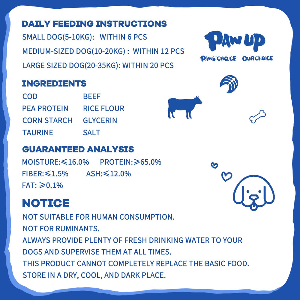 PAWUP beef cod cubes close-up, gluten-free and grain-free