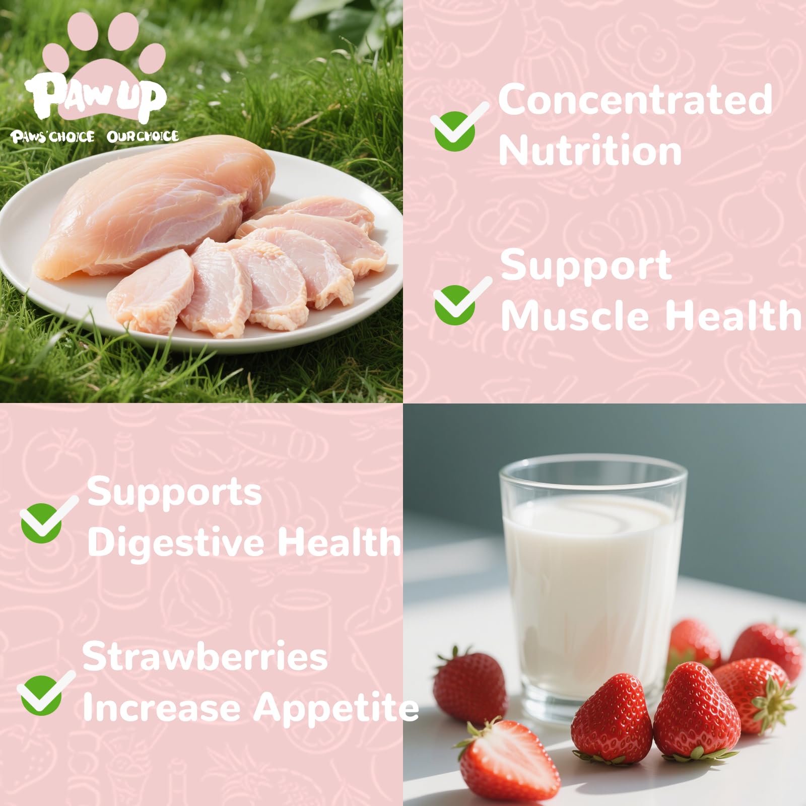 PAWUP chicken-flavor infusion attracts picky puppies and supports appetites.
