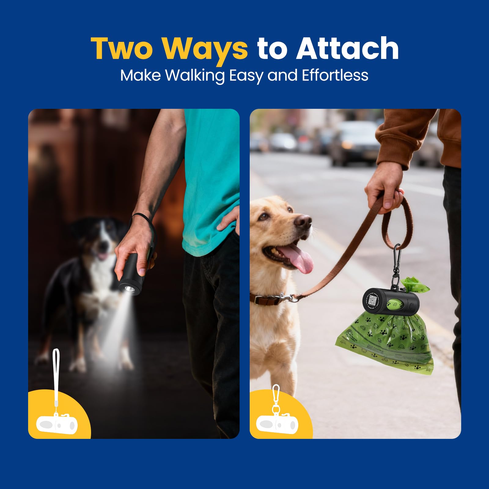 PawView carabiner clip attachment secures to leash or bag.