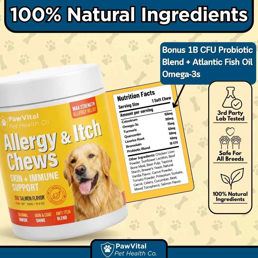 PawVital Dog Allergy Chews ingredients label for informed pet nutrition