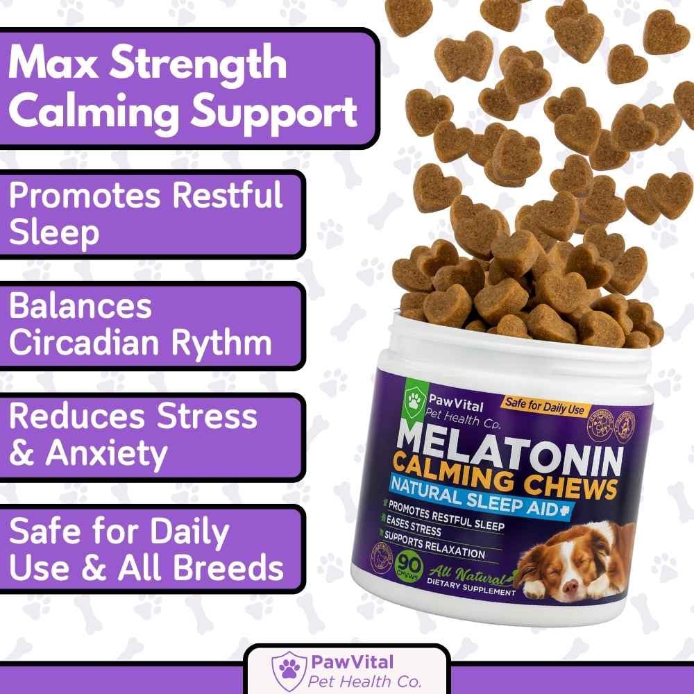 PawVital Melatonin Calming Chews chicken flavor close up for easy daily dosing