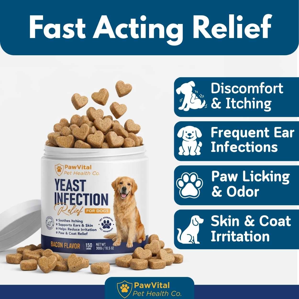PawVital natural yeast chews bacon flavor soft chews ready for daily dosing