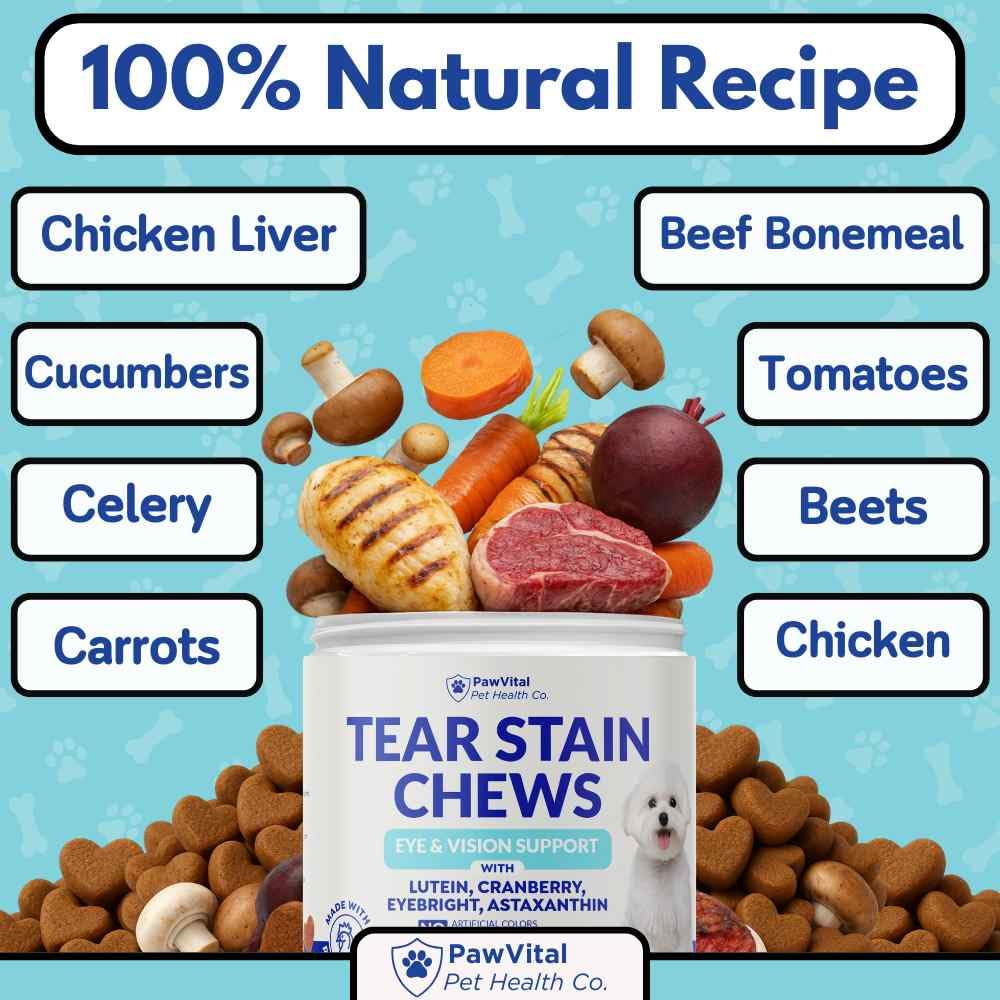 PawVital Tear Stain Chews nutrition label closeup.