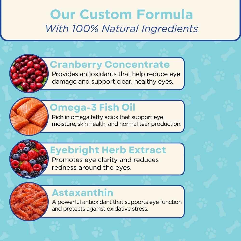 PawVital Tear Stain Chews packaging highlights natural ingredients.