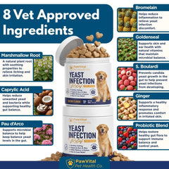 PawVital yeast infection relief chews ingredients highlight probiotics and herbs