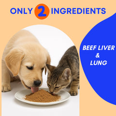 PAWW CHEW Beef Liver Topper sprinkled on dog kibble to improve appeal.