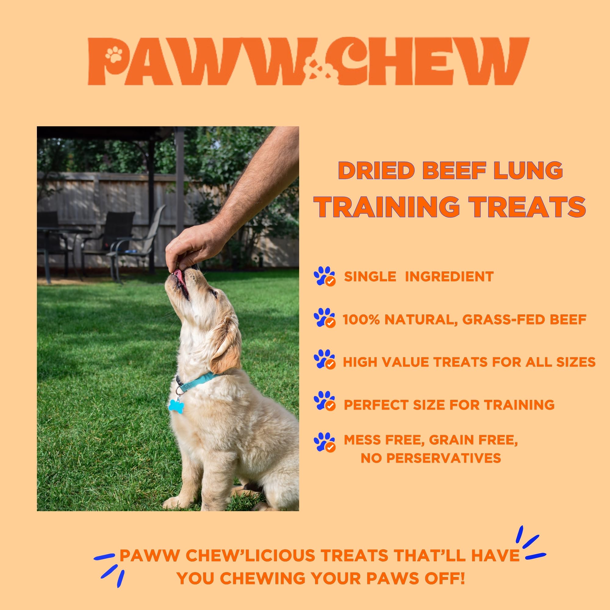 PAWW CHEW beef lung treat close-up texture, satisfying chew.