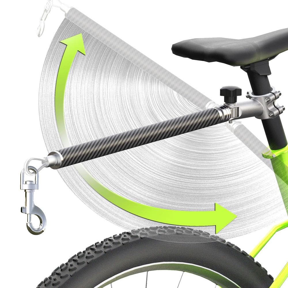 Pawxaw hands-free bicycle leash with 180-degree rotation for smooth dog runs beside you.