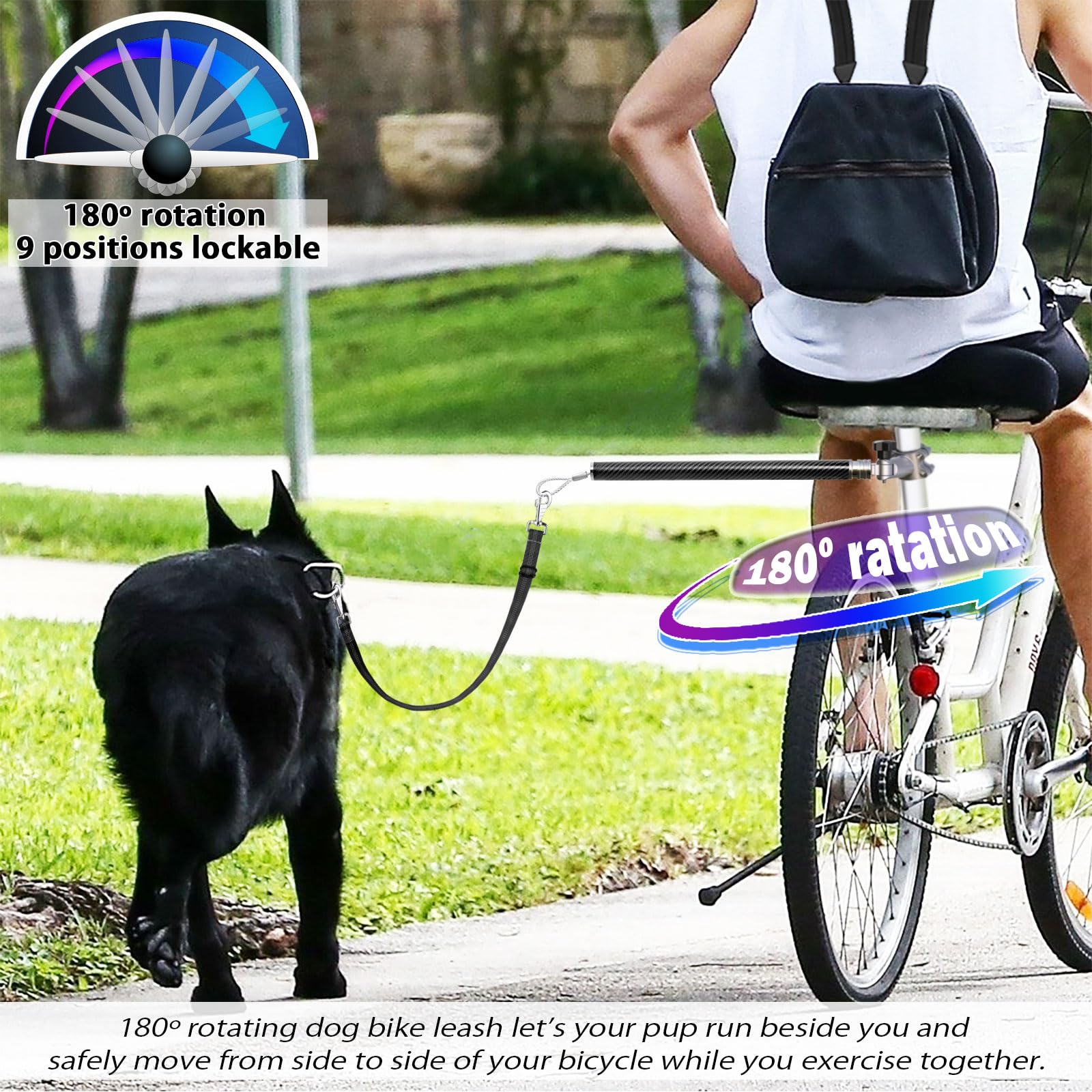 Pawxaw quick-attach bicycle leash shown in fixed mode for precise rider control.