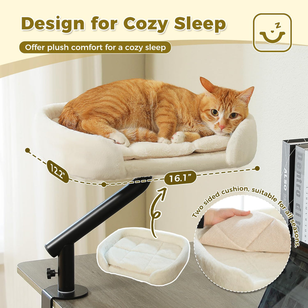 PAWZ Road cat desk bed plush elevated perch for relaxation.