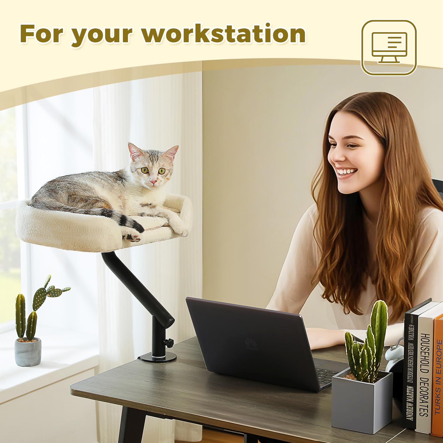 PAWZ Road cat desk bed clamp system securely attaches to a table.