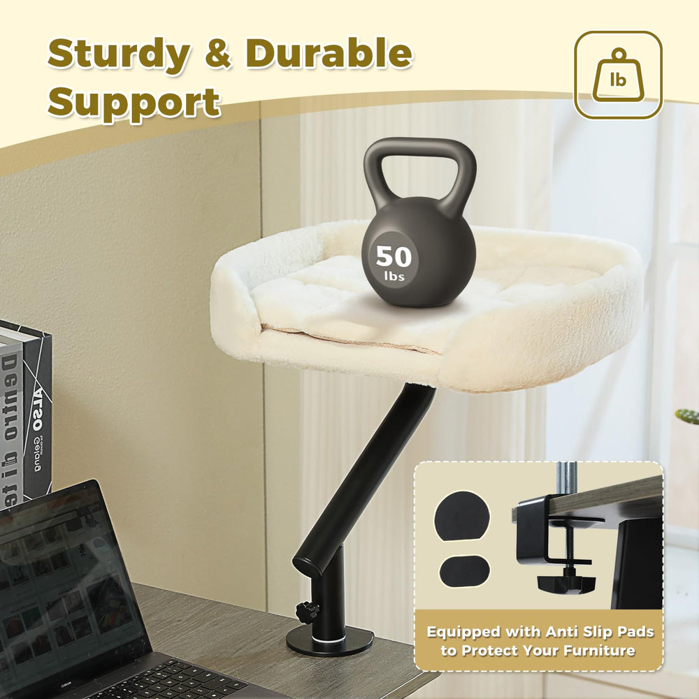PAWZ Road cat desk bed with reinforced metal pole for sturdy support.