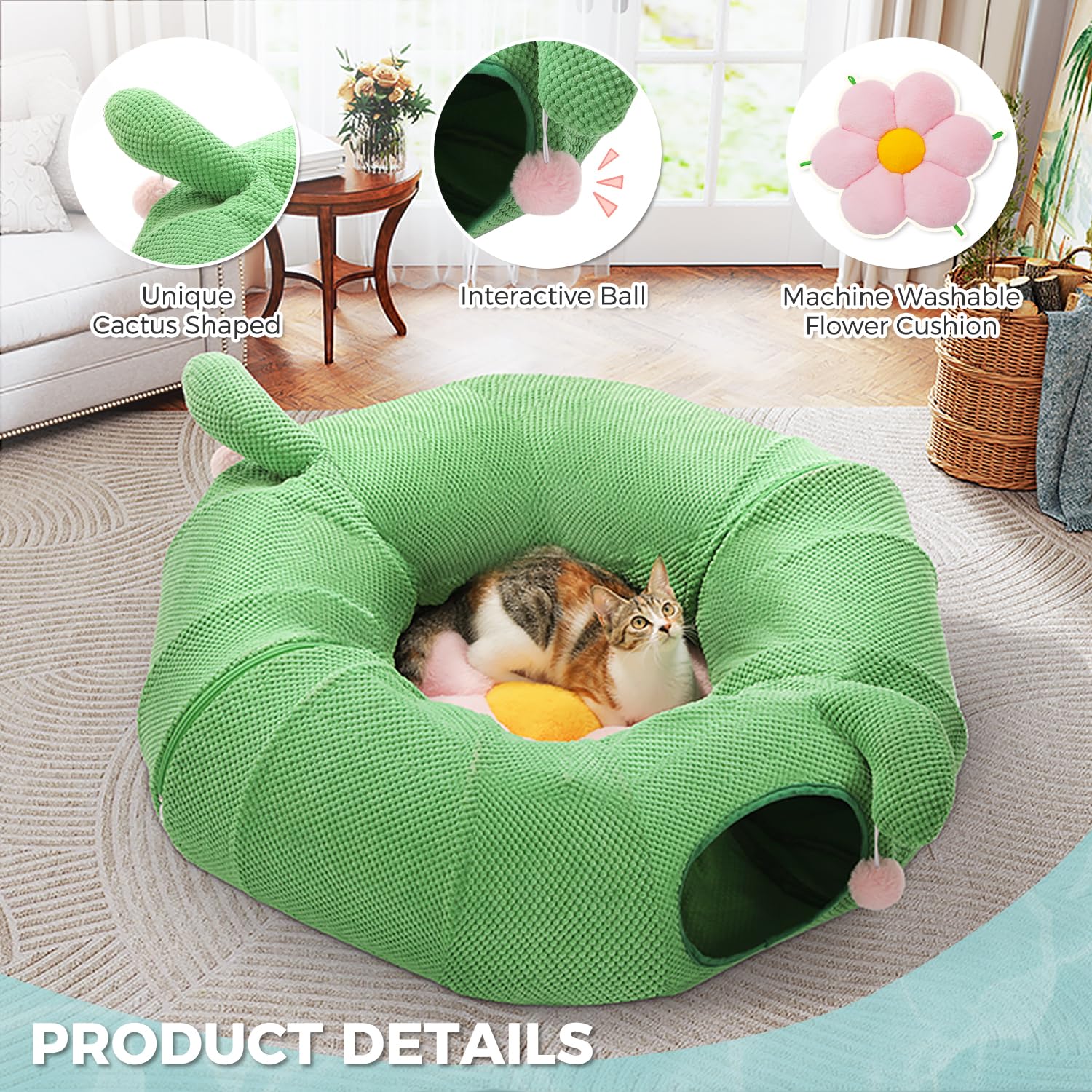 PAWZ Road cat tunnel ears and pom-poms invite batting play.