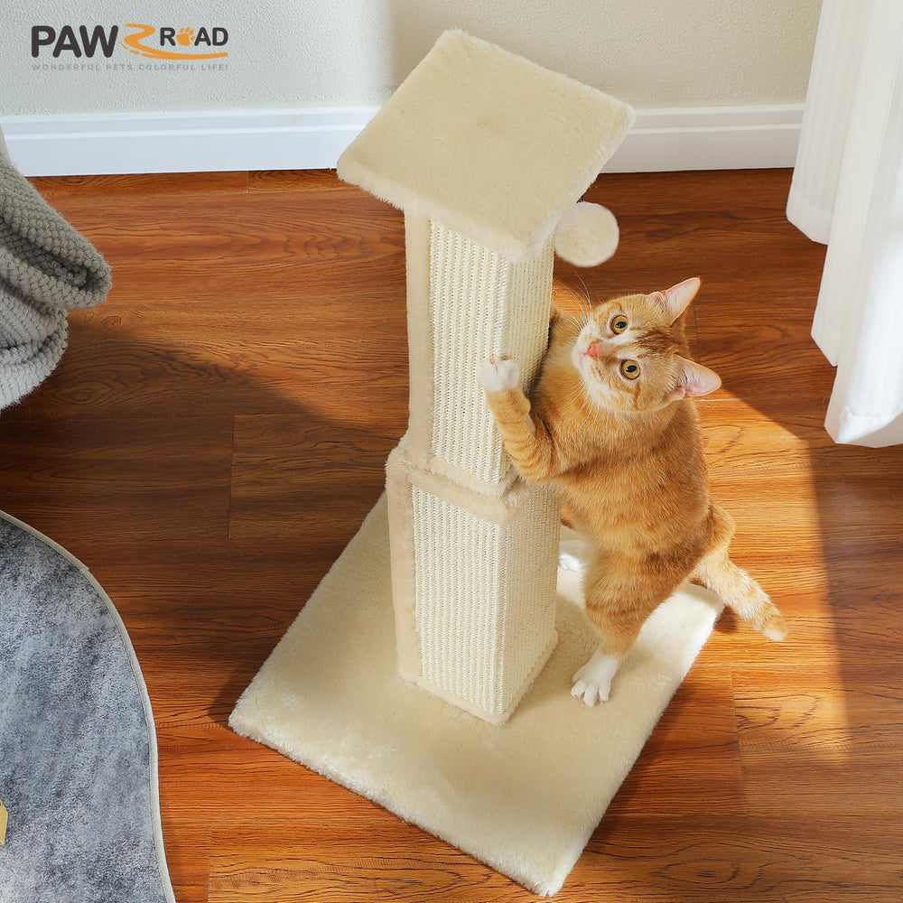 PAWZ Road 32-inch post with natural sisal supports scratching while protecting furniture.