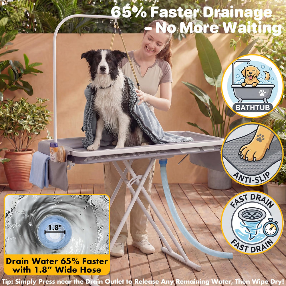 PAWZIDEA 1-8-in drain hose speeds tub emptying after baths.
