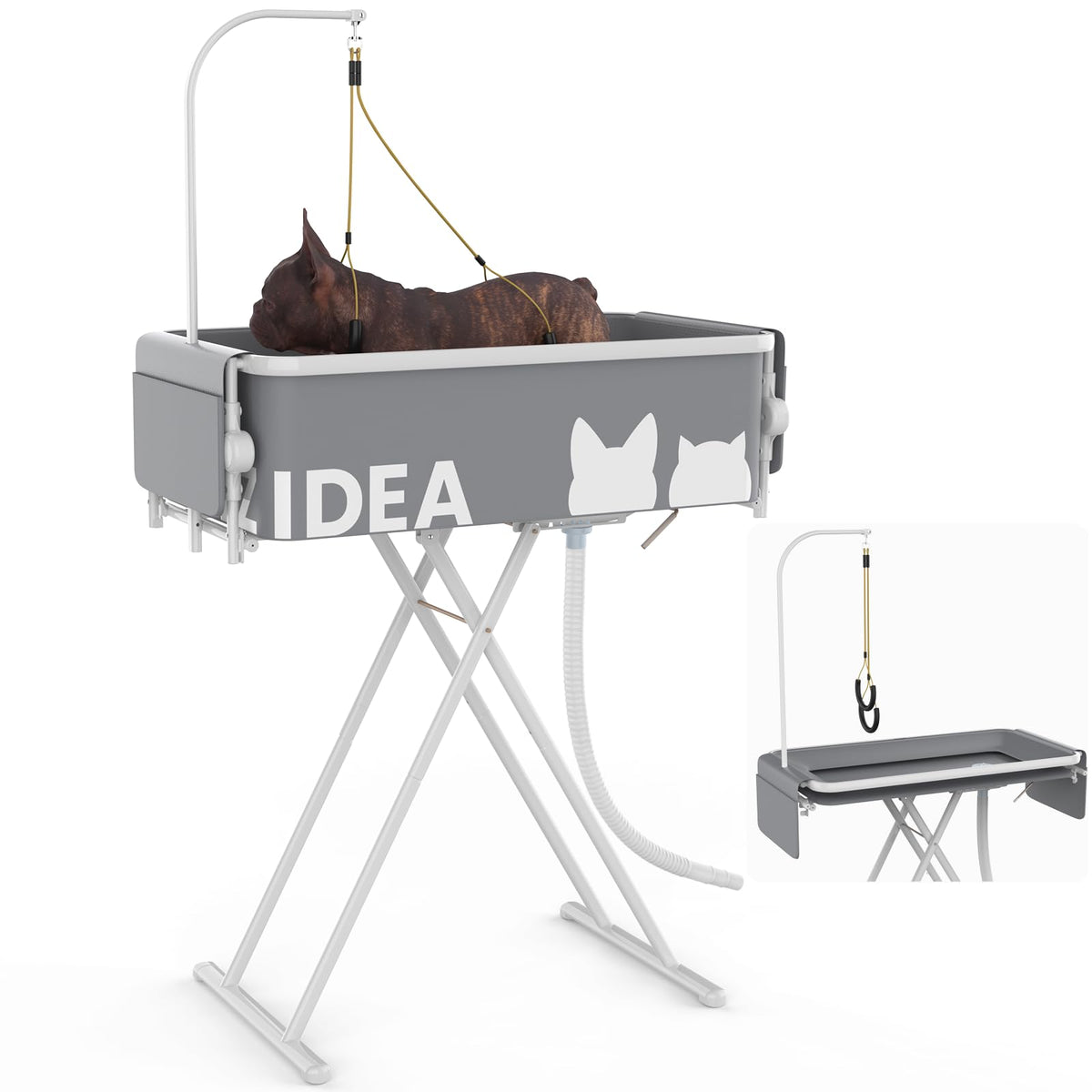 PAWZIDEA 2-in-1 folding frame enables quick bath-to-groom transitions.