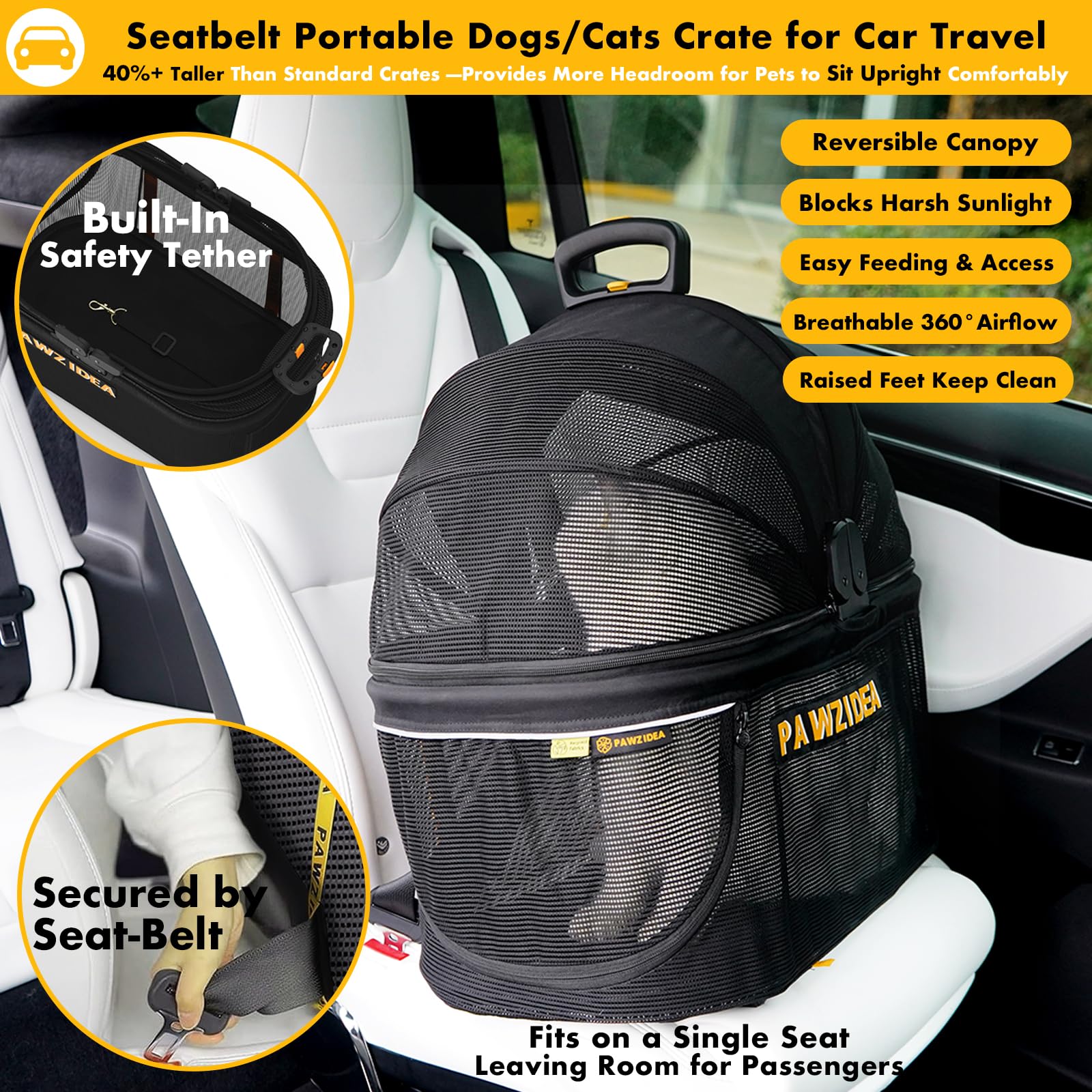 PAWZIDEA breathable interior mesh with chew-proof material and visibility.