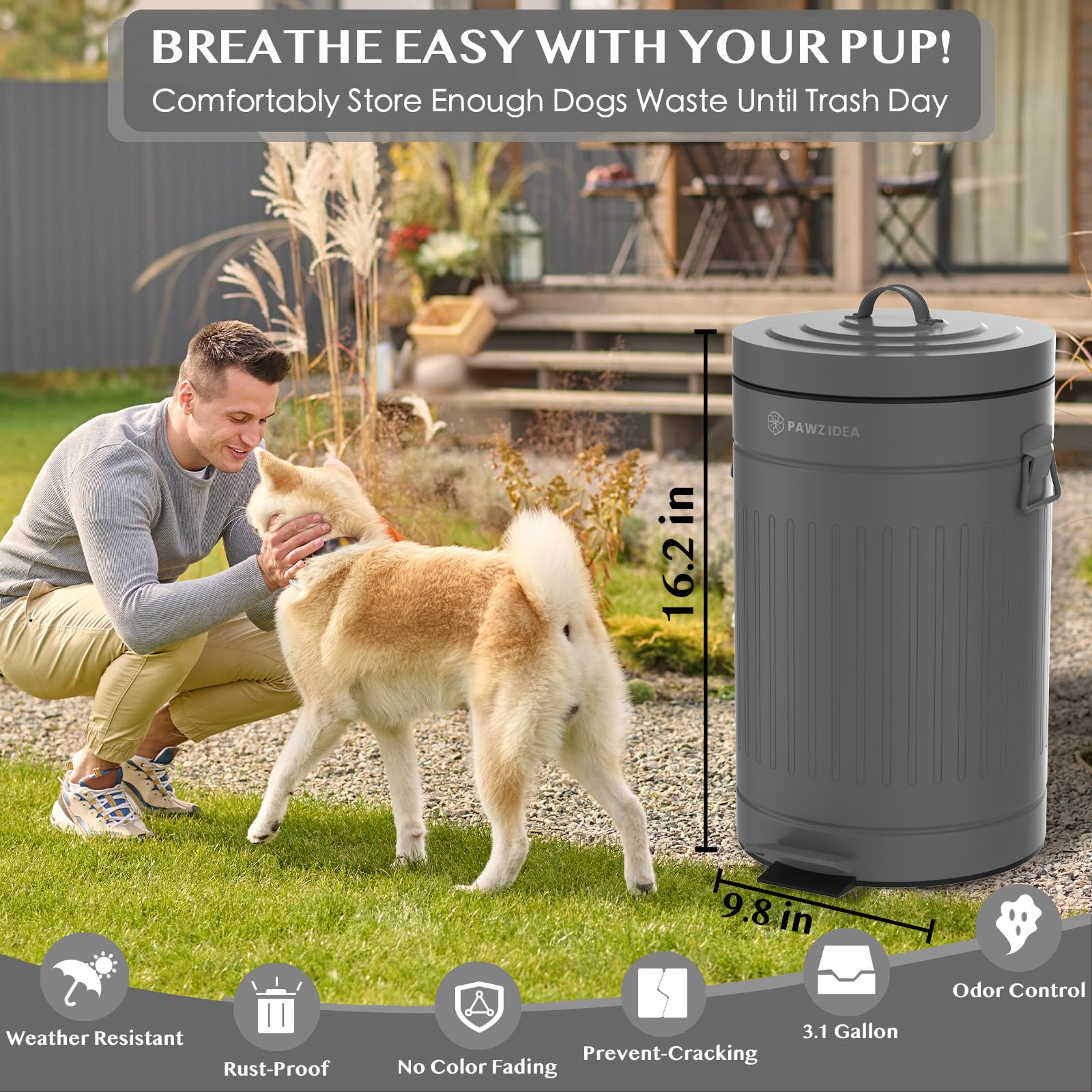 PAWZIDEA carbon filter 7.8-inch traps odors under the metal lid.