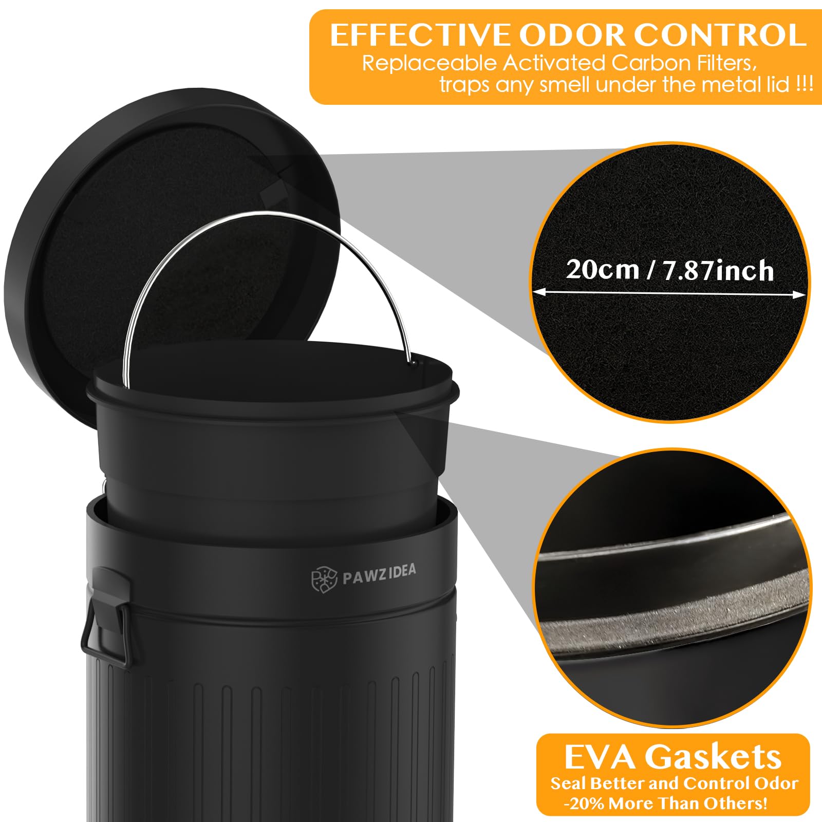 PAWZIDEA carbon filter inside traps odors under the metal lid for fresh outdoor spaces