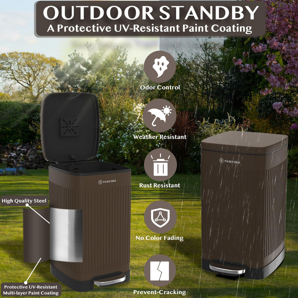 PAWZIDEA carbon filter-equipped can traps odors around outdoor waste