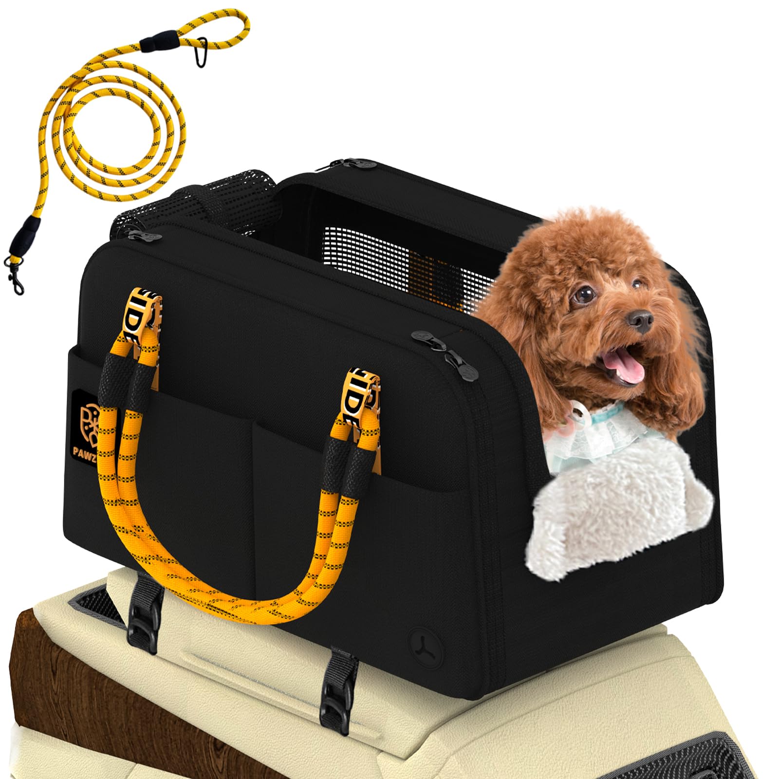 PAWZIDEA center console dog car seat in front view for a secure, elevated ride