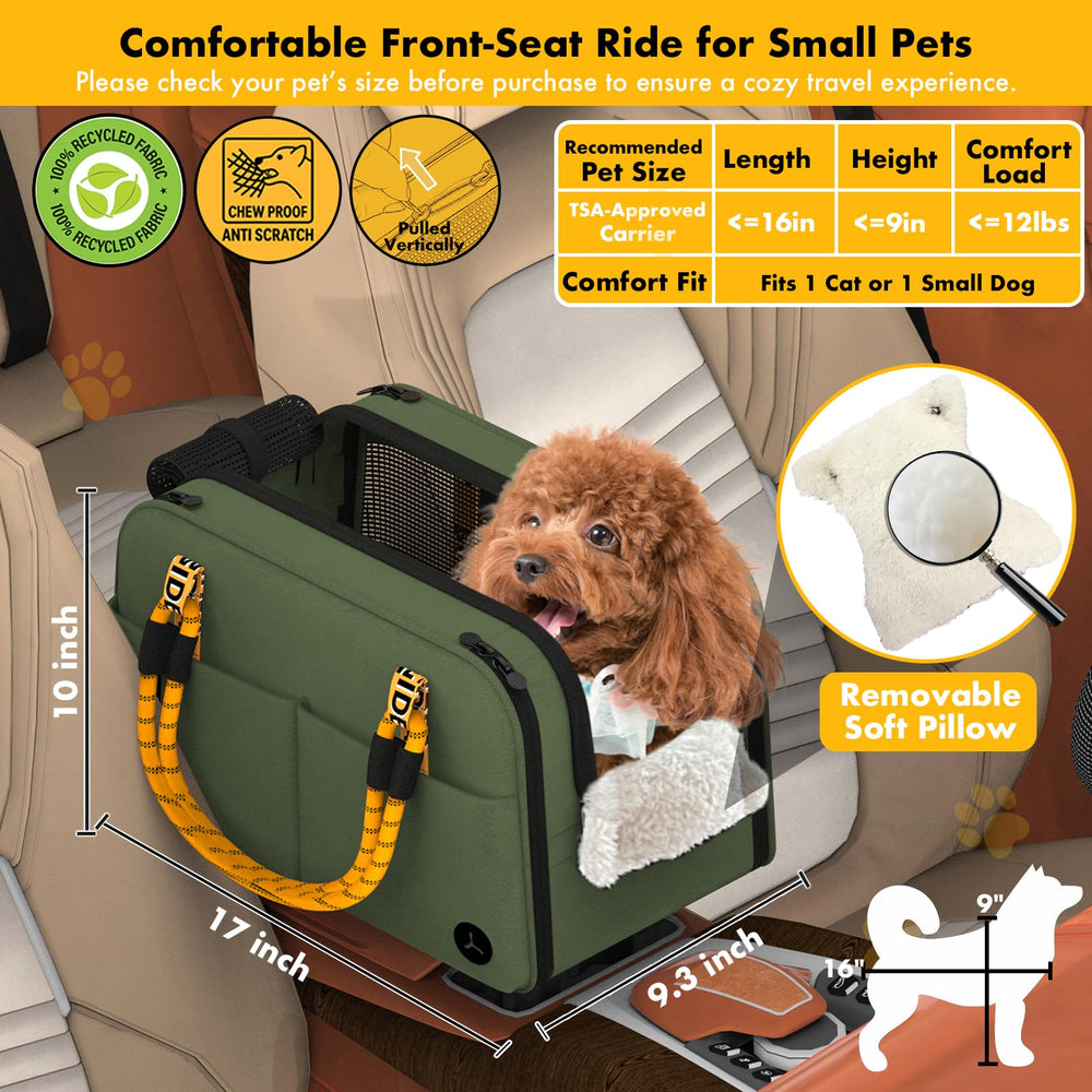 PAWZIDEA enclosed booster for small pets during car trips.