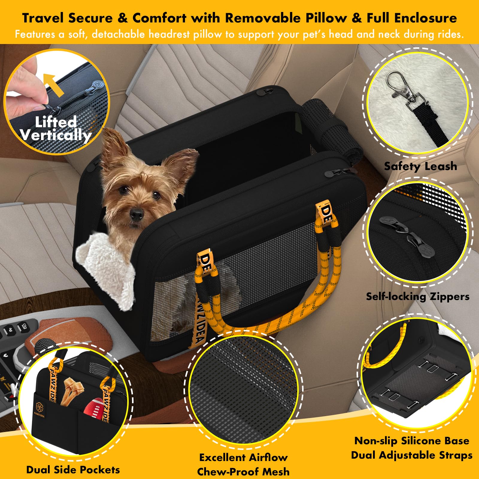 PAWZIDEA seat with safety straps and anti-slip base for stability