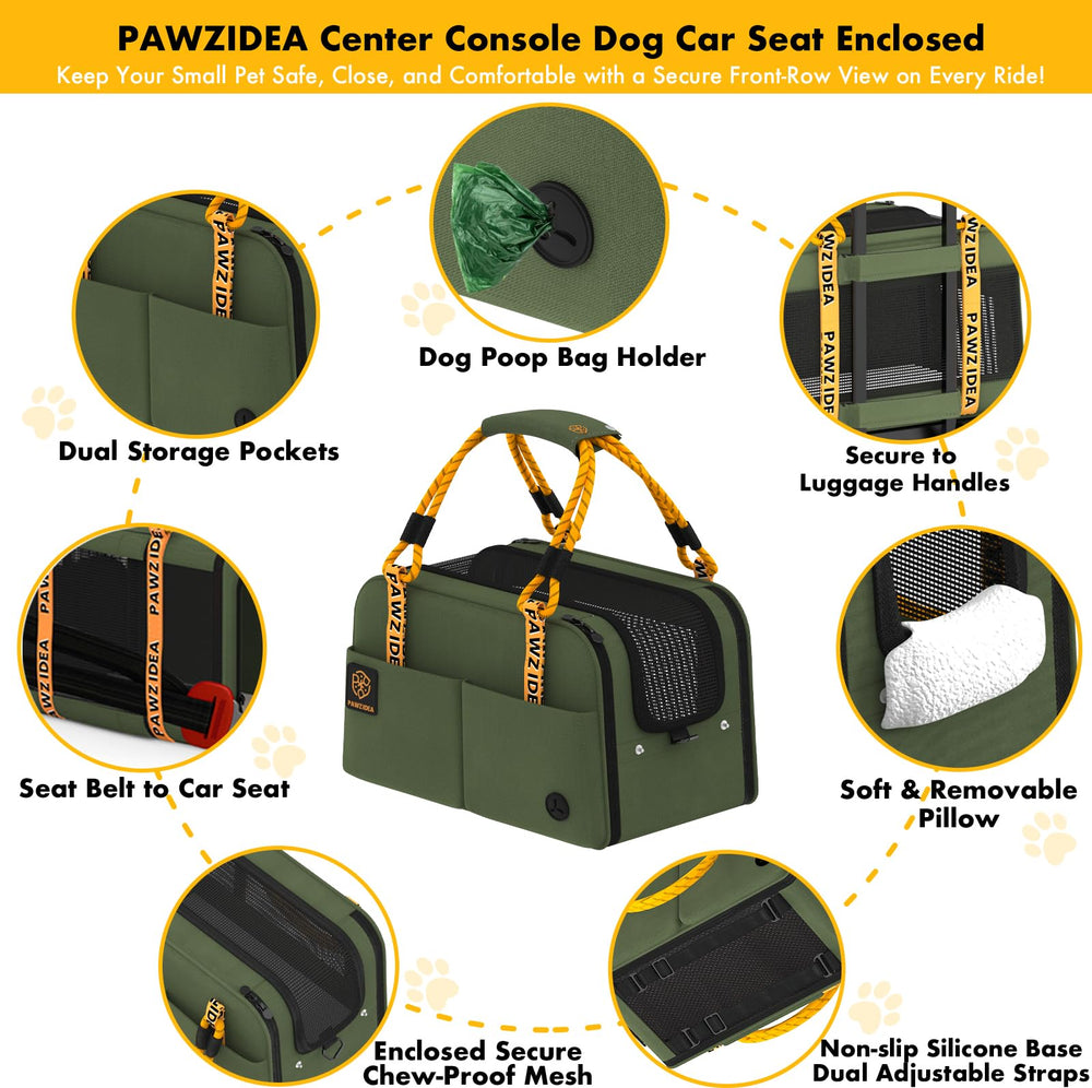 PAWZIDEA rear-seatbelt attachment keeps the carrier securely fastened.