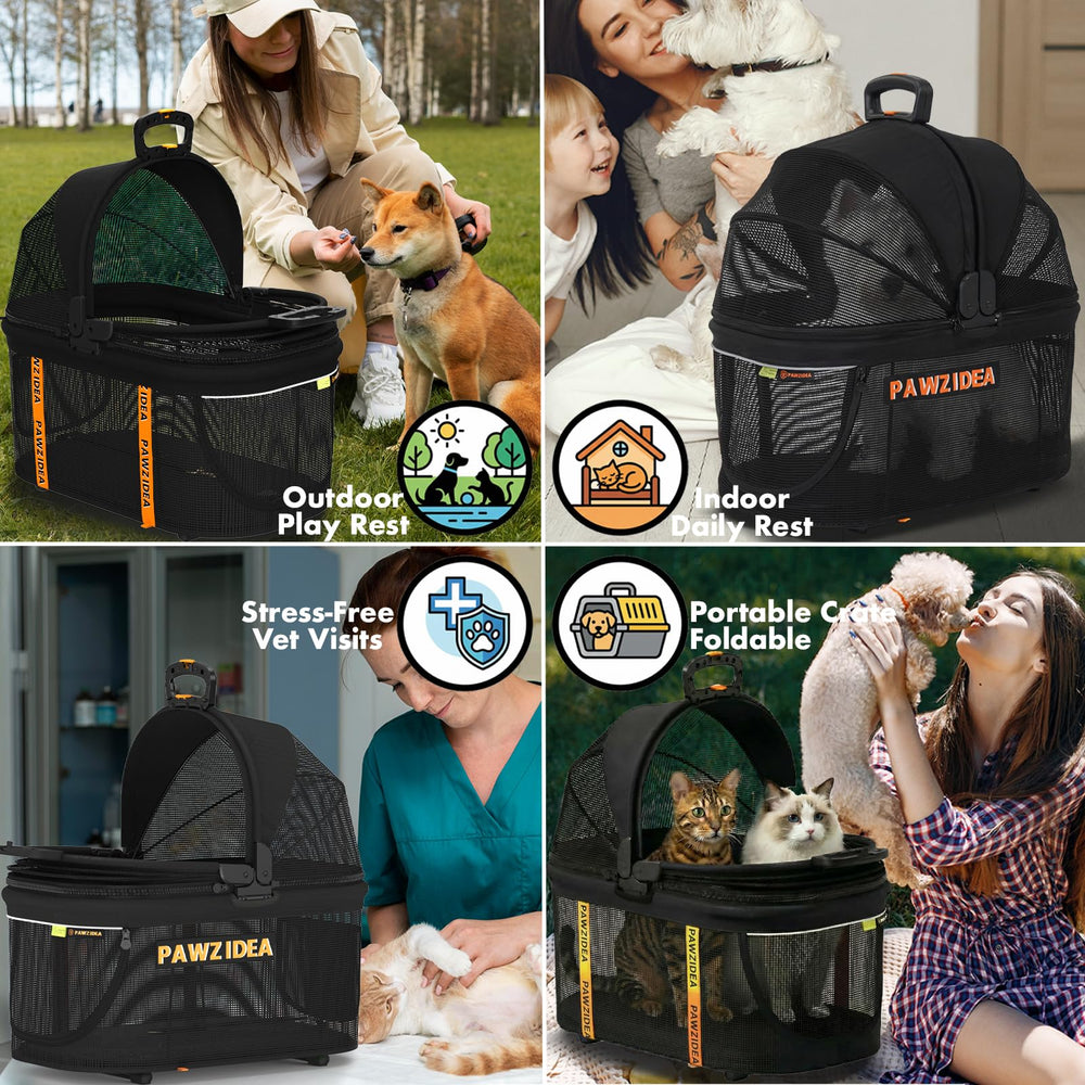 PAWZIDEA cup holder and storage basket for essentials.