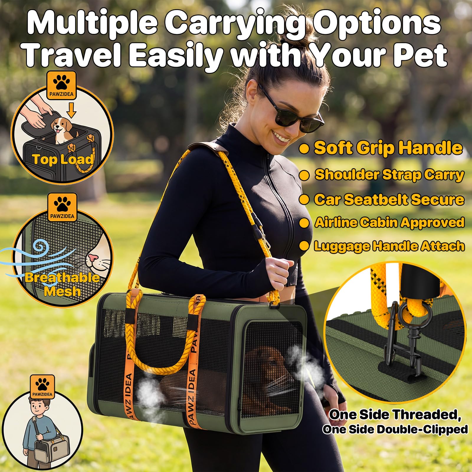 PAWZIDEA expandable carrier bottom with leak-proof pad for easy cleaning