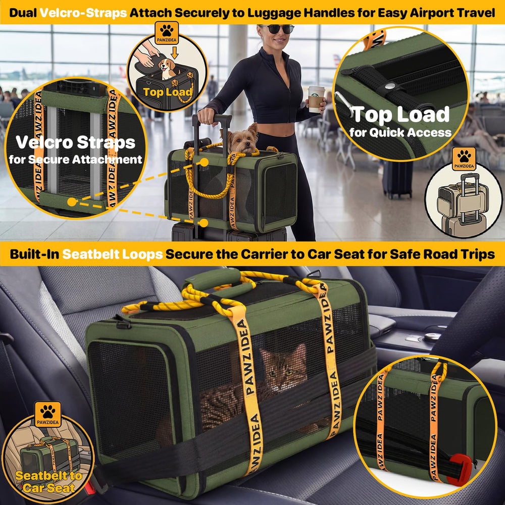 PAWZIDEA expandable carrier safety leash clip secures pet