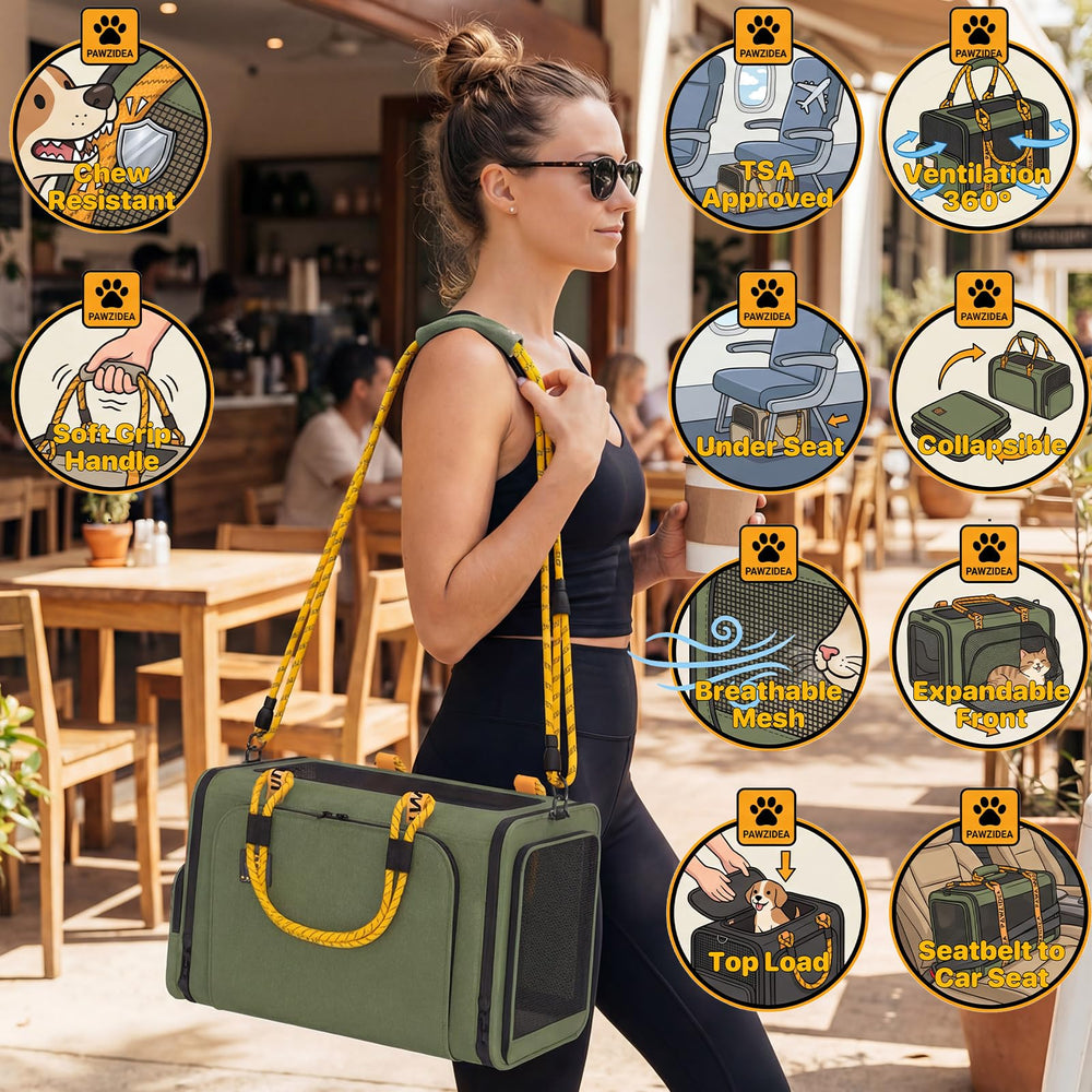 PAWZIDEA expandable carrier shoulder strap with dog leash