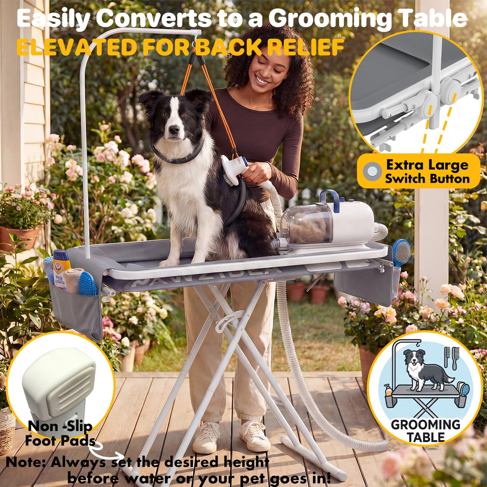 PAWZIDEA extension grooming arm supports steady trimming during sessions.