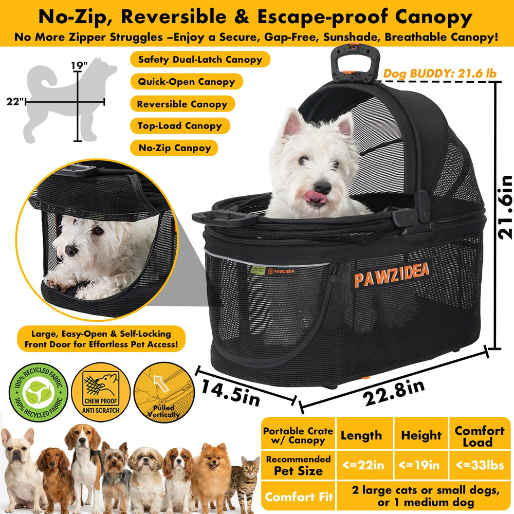 PAWZIDEA wide front door for simple pet loading and entry.