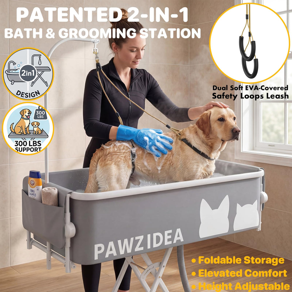 PAWZIDEA height-adjustable table suits different user heights for comfortable baths.