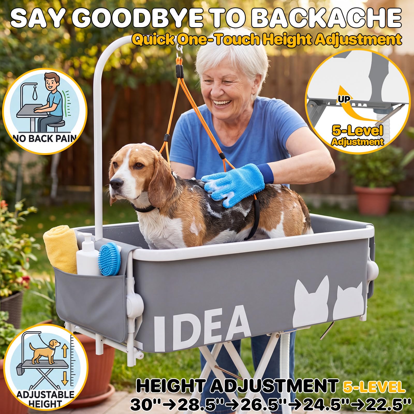 PAWZIDEA five-level height adjustment matches user and pet height.