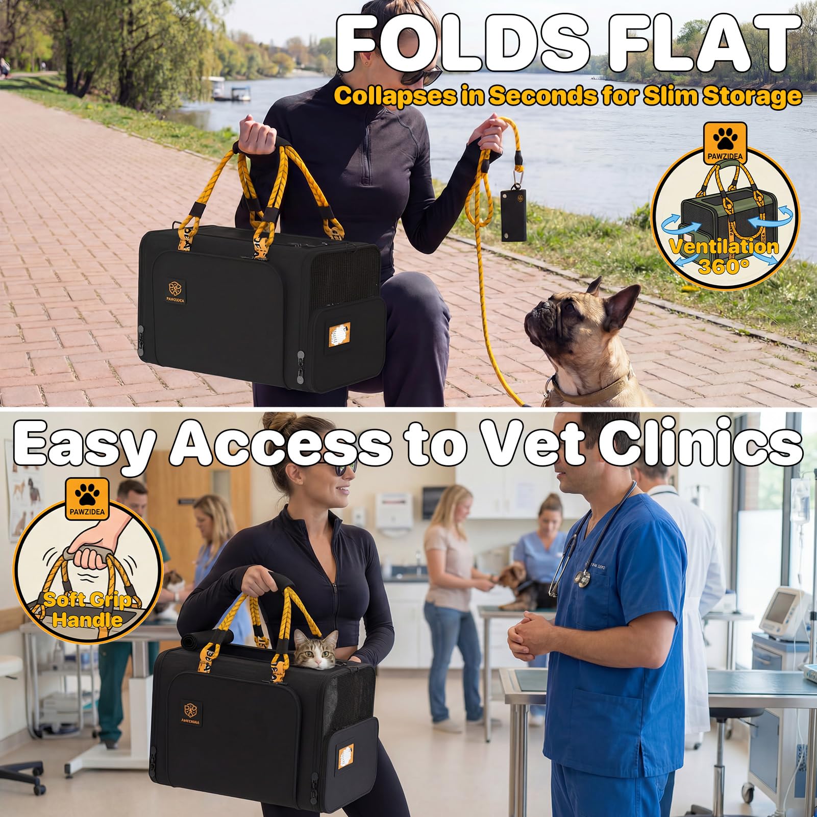 PAWZIDEA luggage strap compatibility helps hands-free airport navigation.