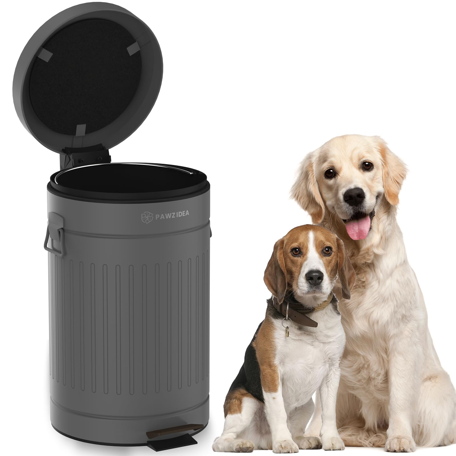 PAWZIDEA outdoor dog poop can with lid keeps odors contained in your yard.
