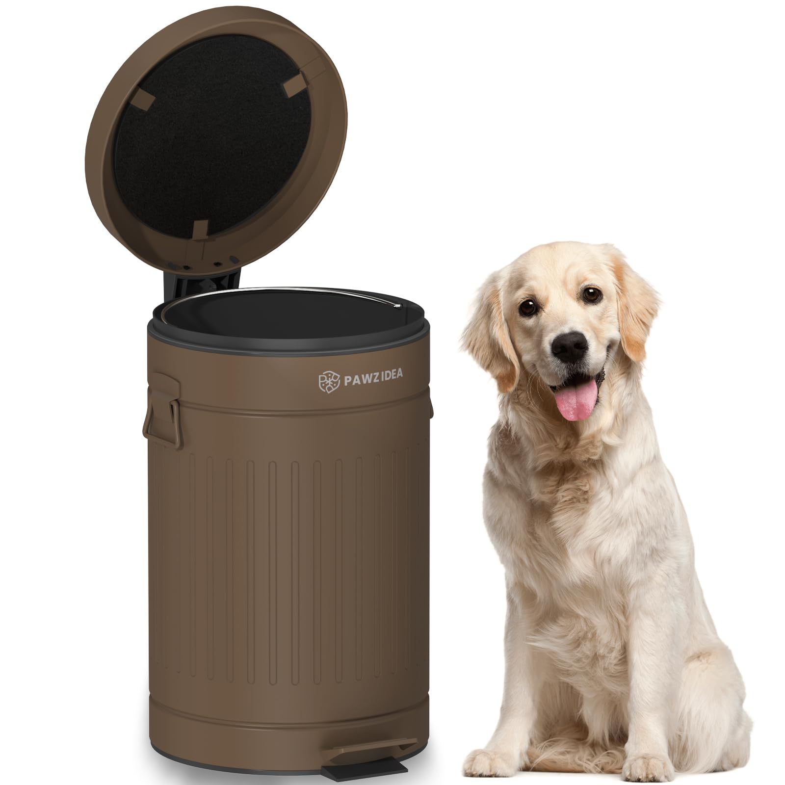 PAWZIDEA outdoor poop bin with lid helps trap odors for a cleaner patio
