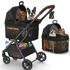 PAWZIDEA 4-in-1 stroller folded view for travel and storage.