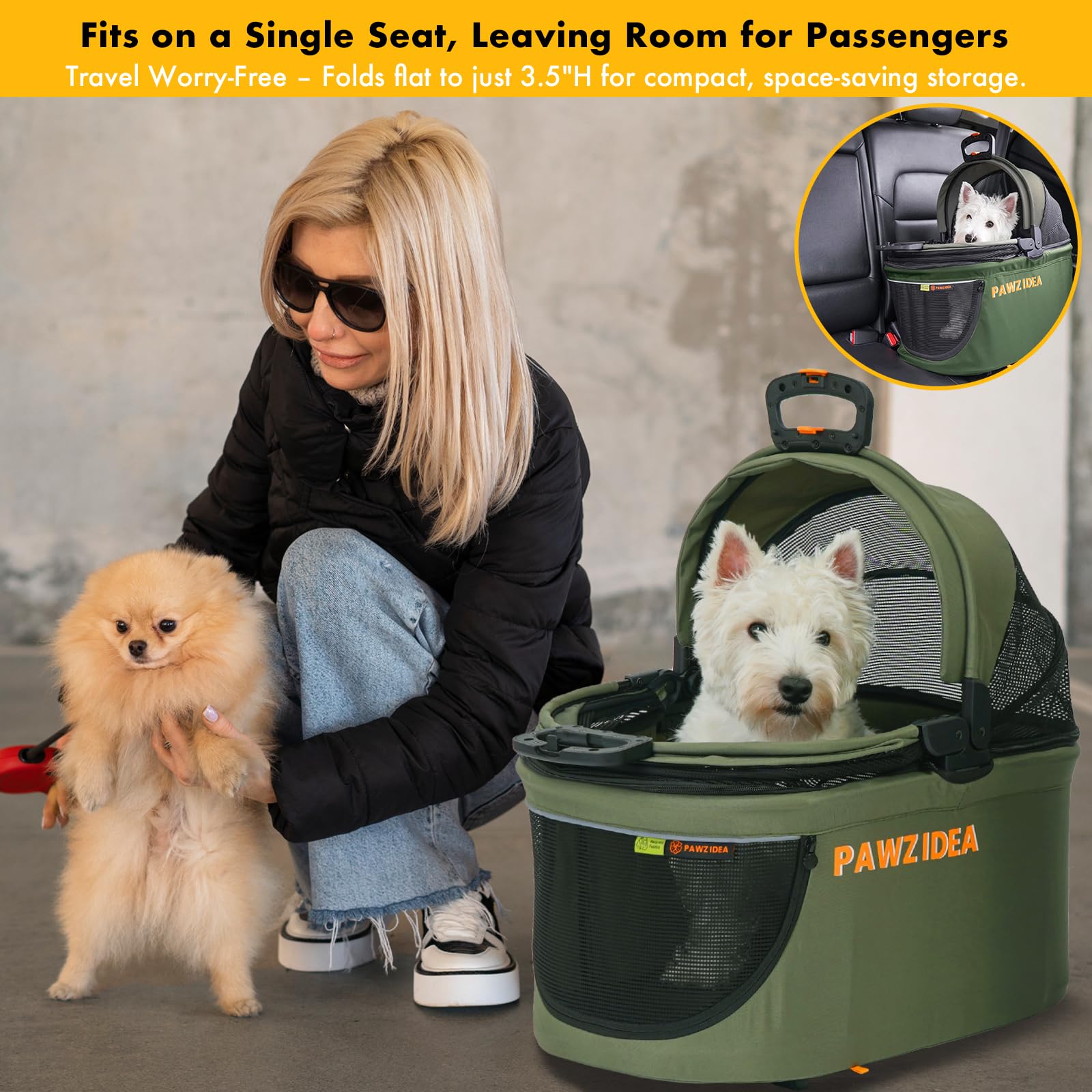PAWZIDEA side pocket stores essentials during trips.