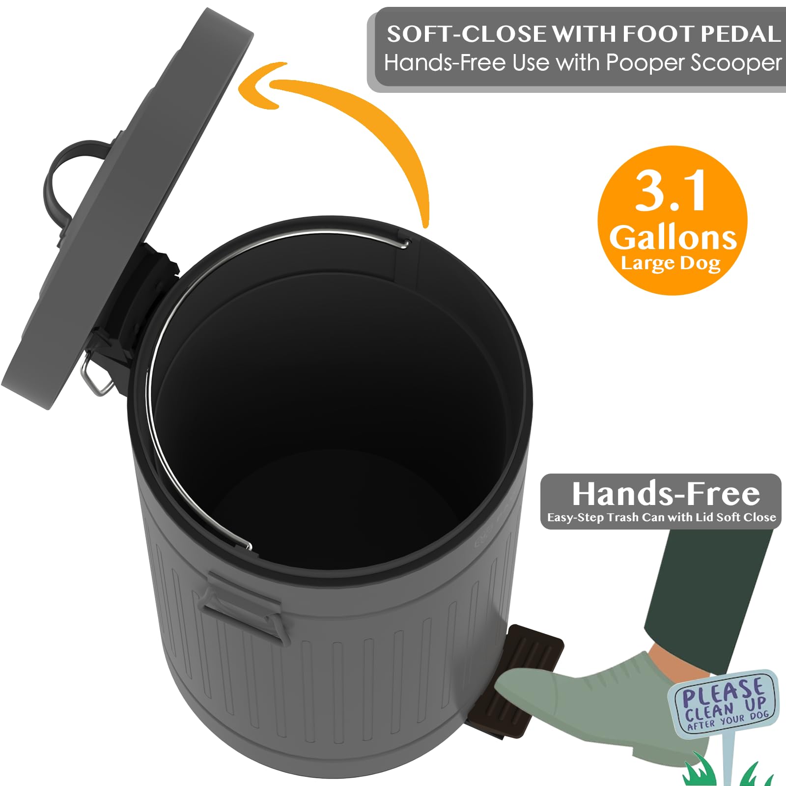PAWZIDEA removable inner bucket simplifies waste removal.