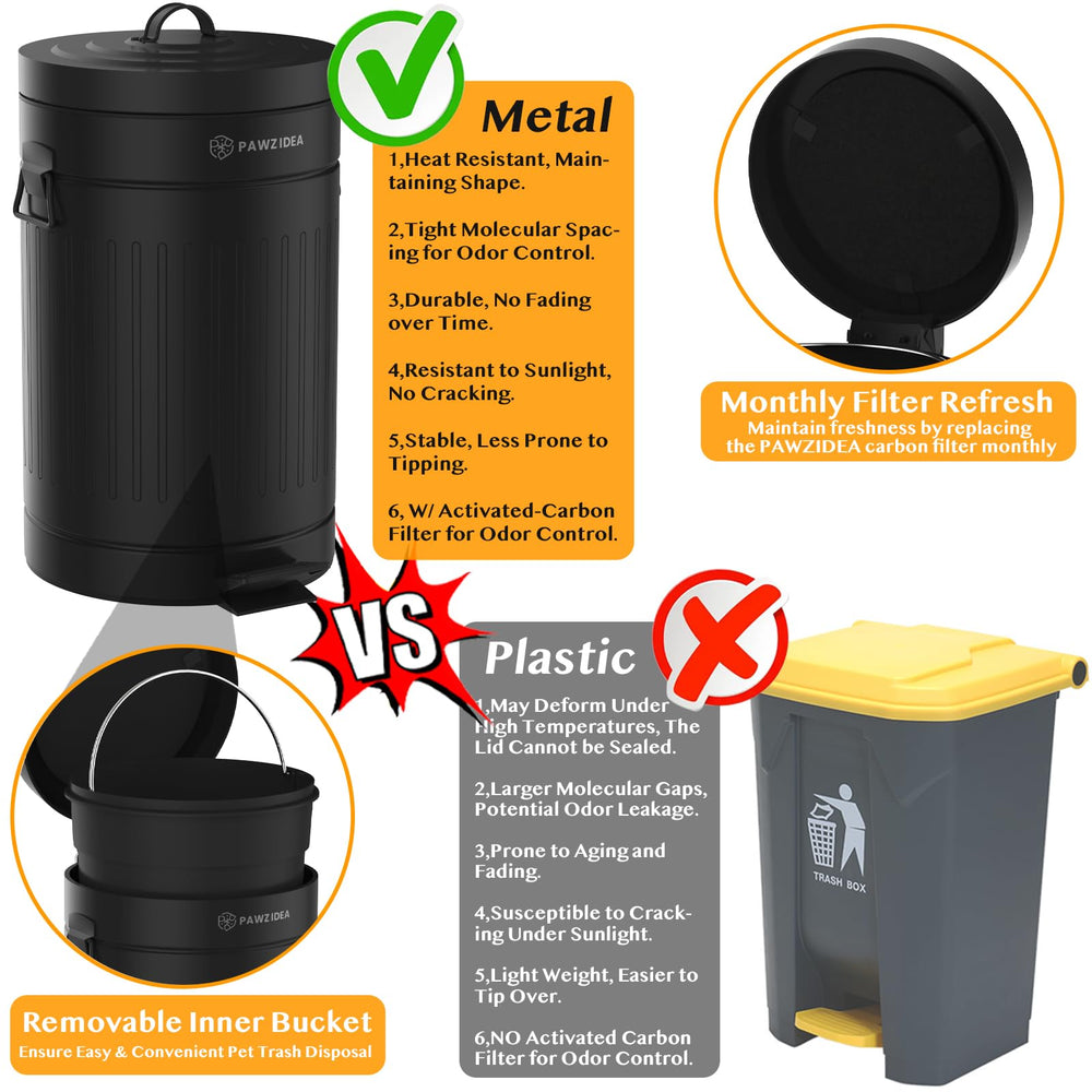 PAWZIDEA removable inner bucket makes waste removal quick and clean