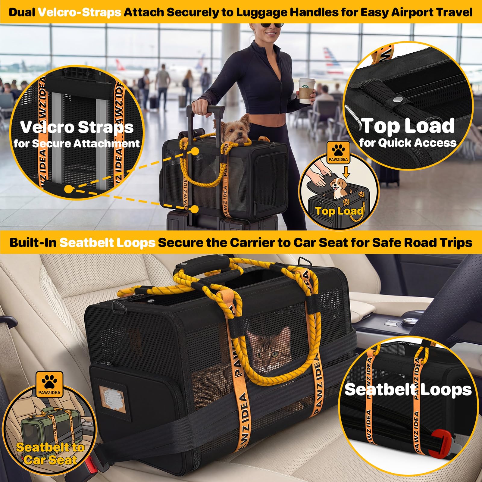 PAWZIDEA built-in safety leash clip keeps pets secured.