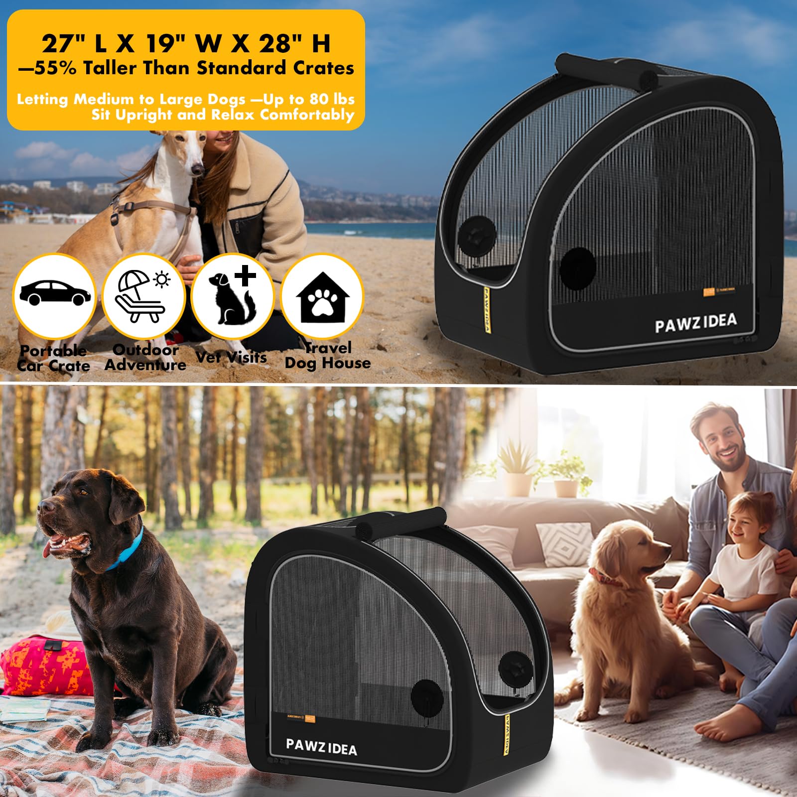 PAWZIDEA seatbelt and headrest straps keep crate stable during rides