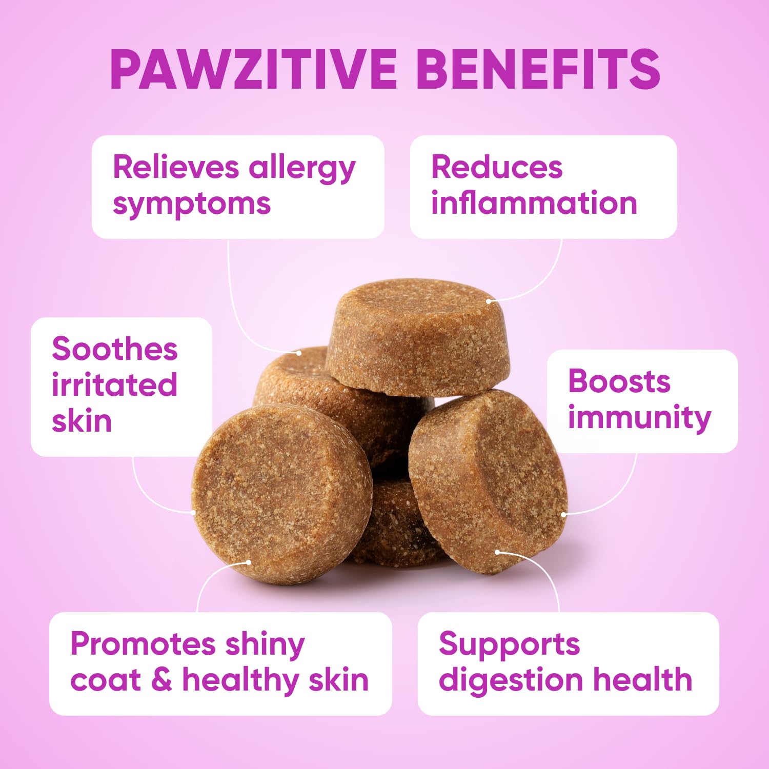 Pawzitive Pets dog allergy relief chews closeup texture emphasizes tasty omega-3 rich formula.