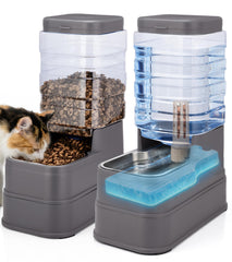 Pawzone 2-pack automatic feeder and water dispenser, front view for easy pet feeding