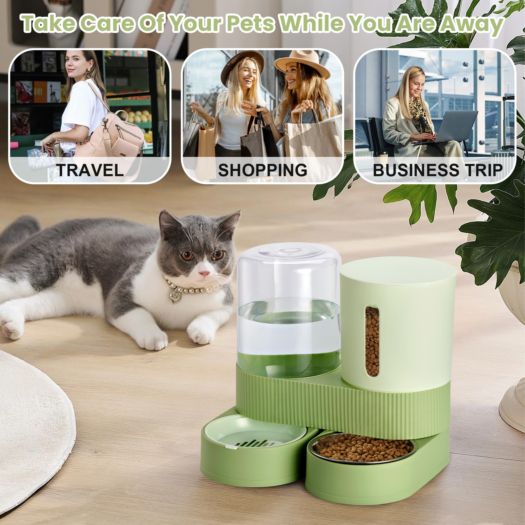 Pawzone large-capacity green feeder supports multi-day pet care routines.
