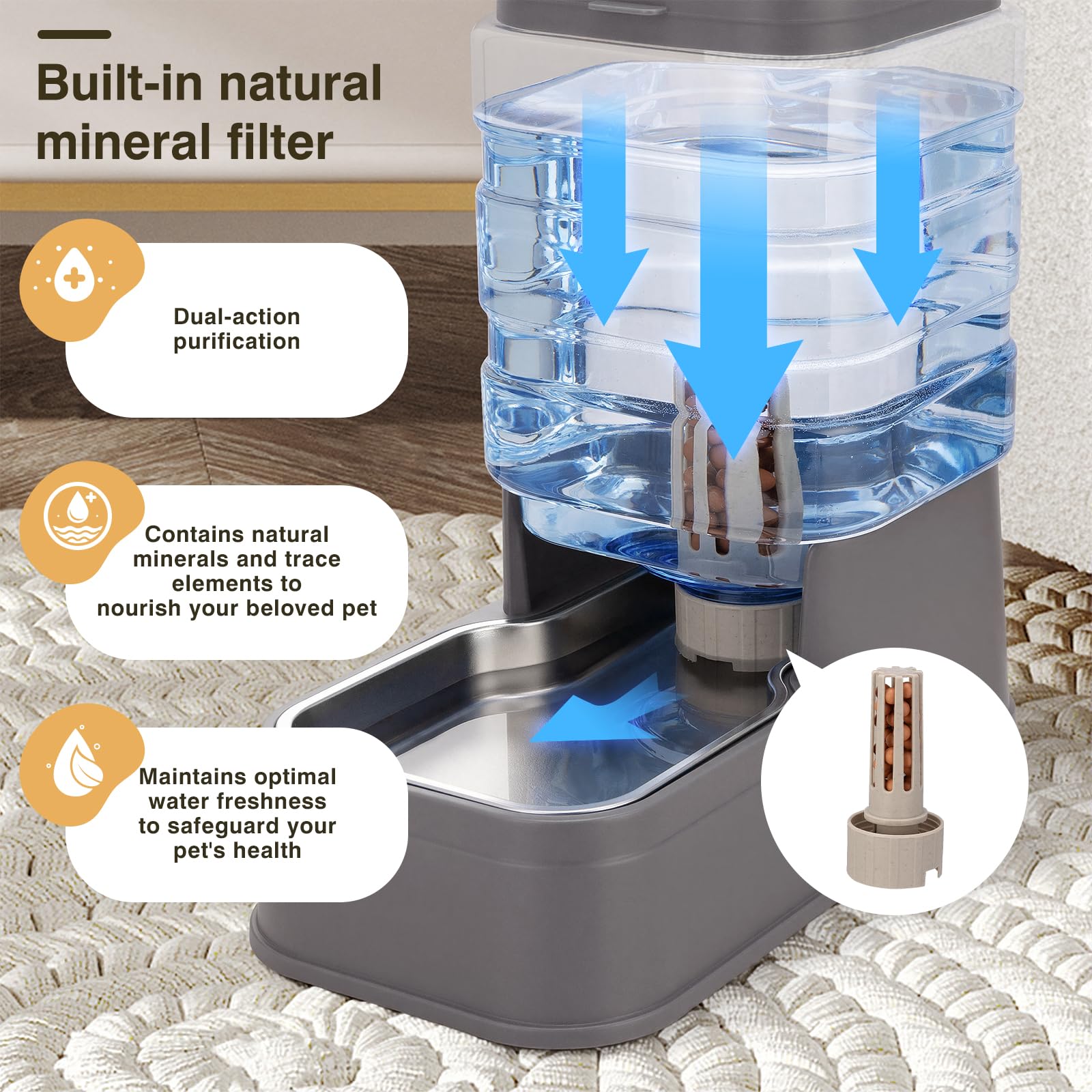 Pawzone outlet filter close-up showing clean water quality