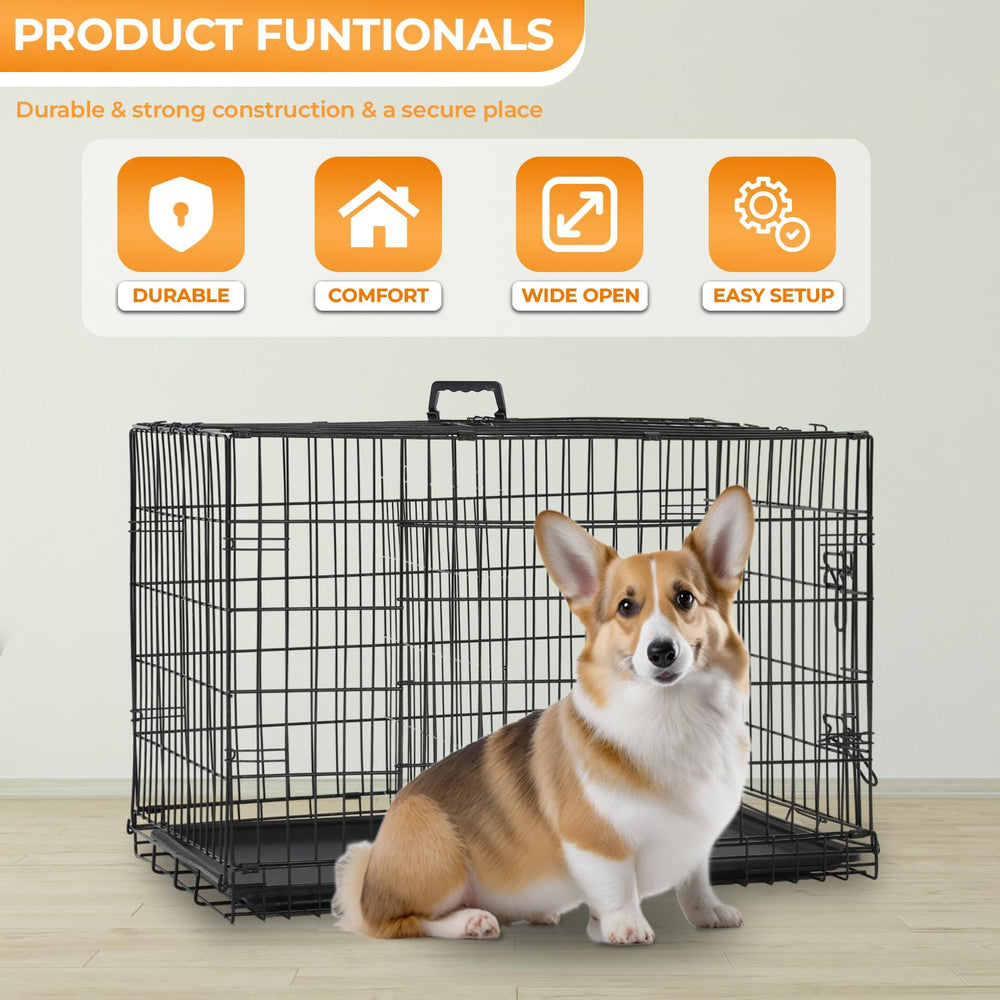 PayLessHere 24-Inch Small Dog Crate double-door open demonstrates easy access